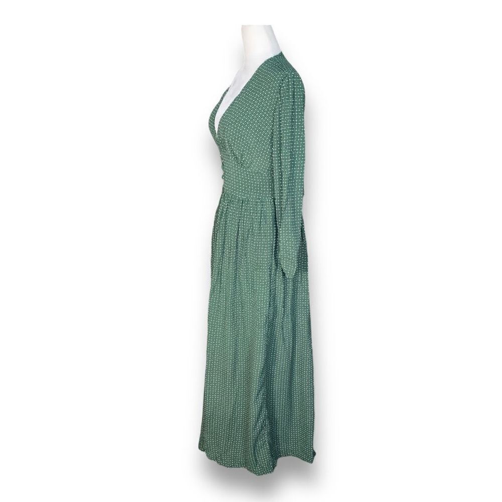 Past Life The Collective Mae Maxi Dress Forrest Green White Flowy Deep V Neck - Picture 4 of 12